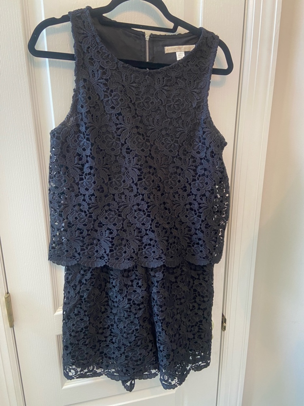 Boston Proper Black Lace Romper with Crochet Detail